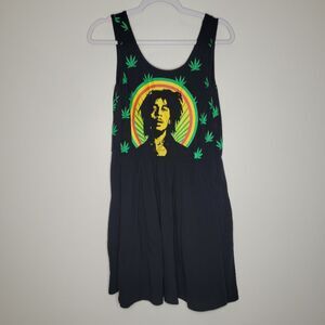 Zion-Bob Marley Black Graphic Tank Skater Skirt Party Dress Size Large